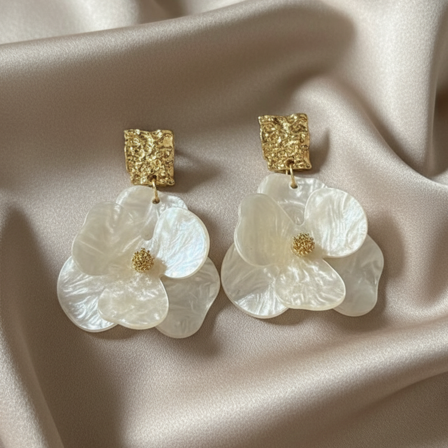 Boucles d’Oreilles Longues Pétales Ambre