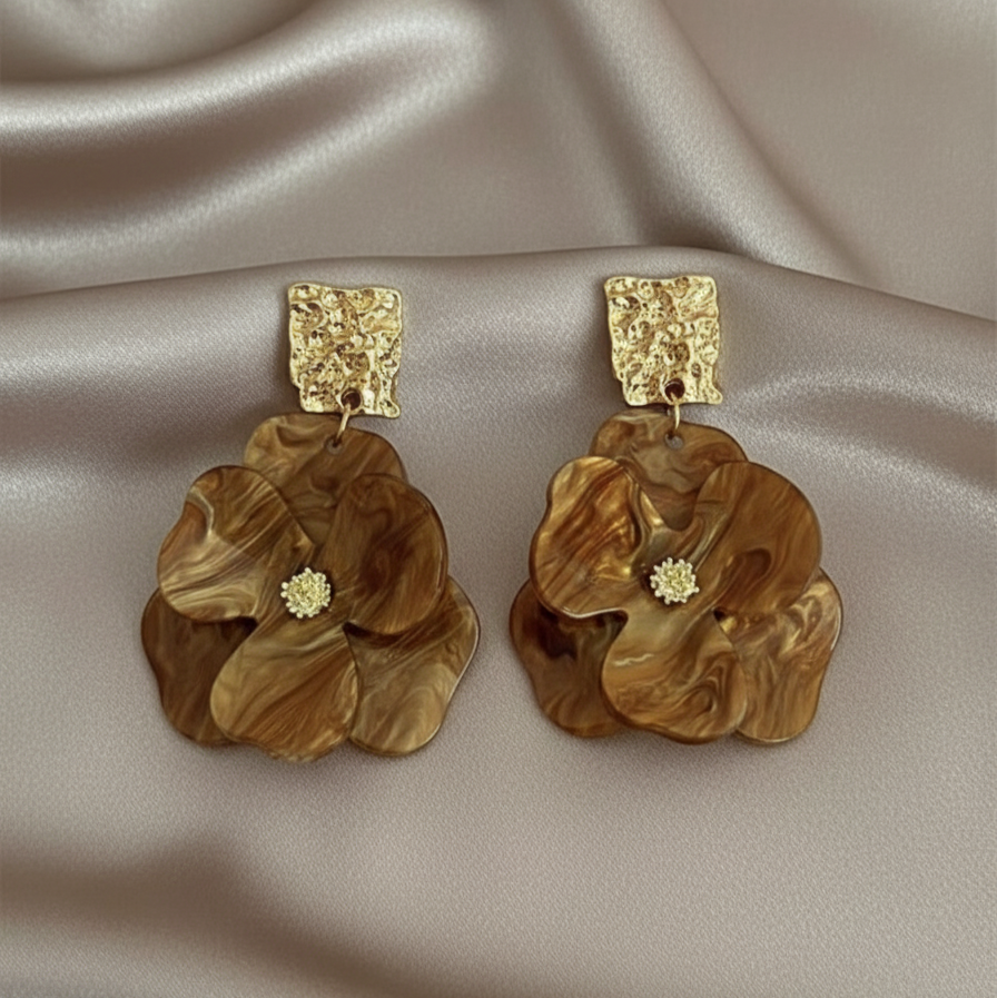 Boucles d’Oreilles Longues Pétales Ambre