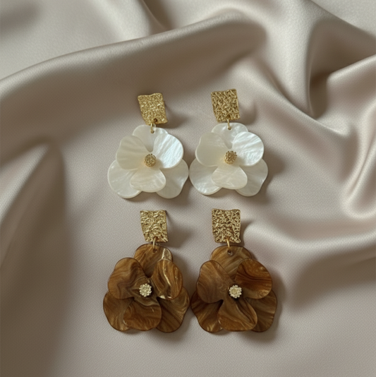 Boucles d’Oreilles Longues Pétales Ambre